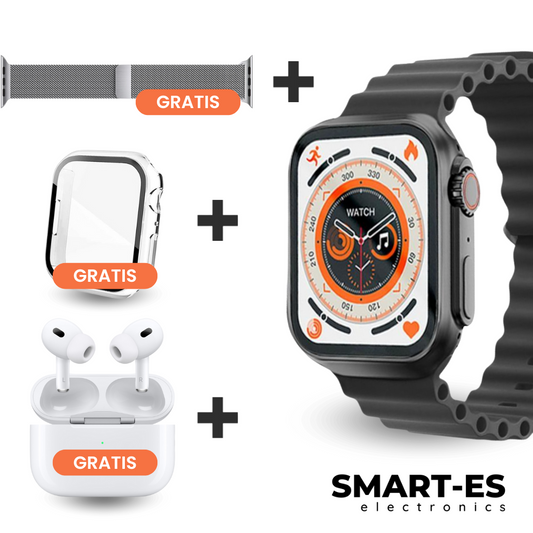 SmartWatch + Auriculares + Funda + Correa Metalica de regalo