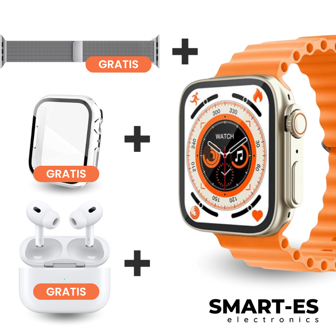 SmartWatch + Auriculares + Funda + Correa Metalica de regalo